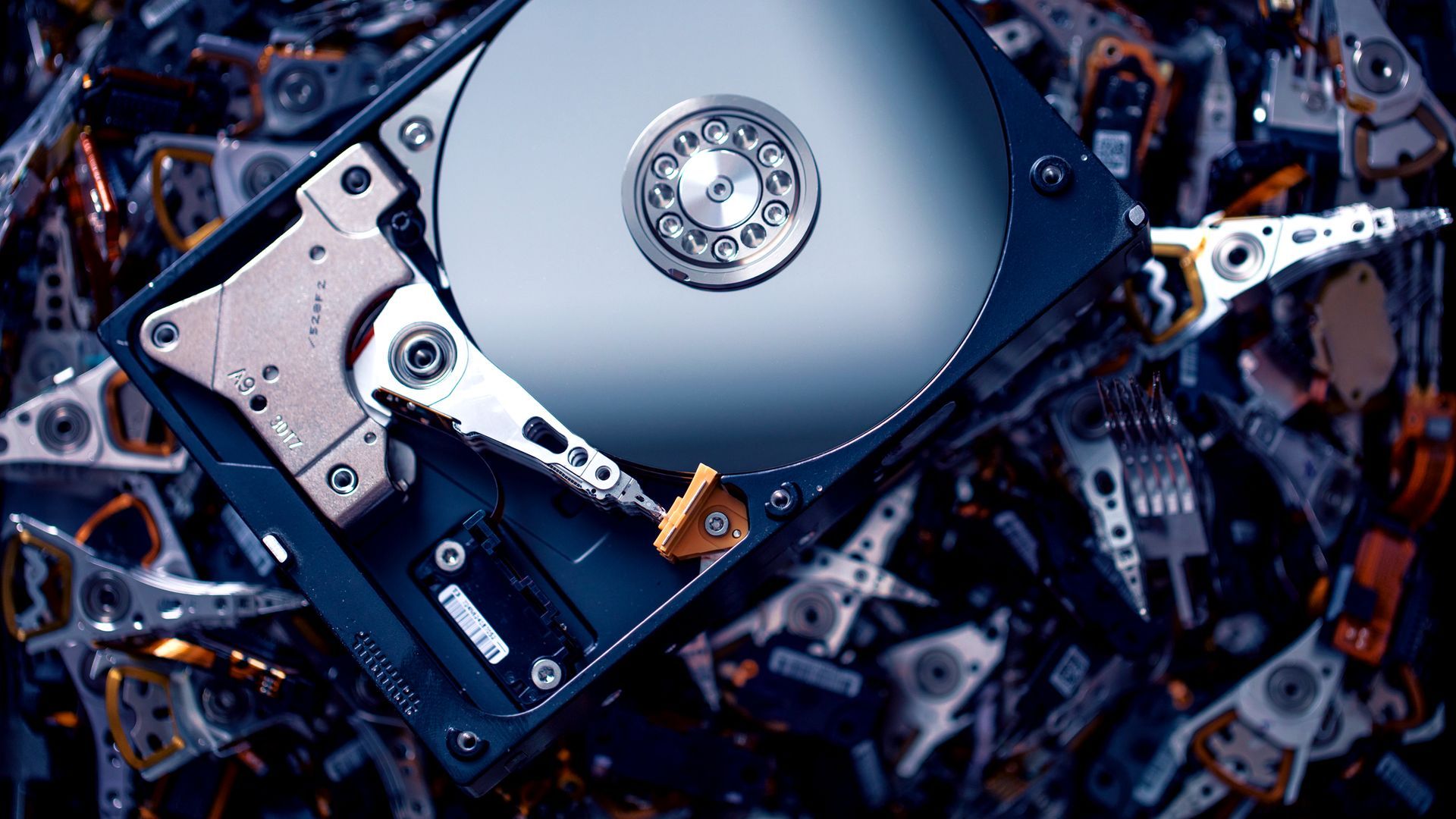 Otevřený pevný disk v laminárním boxu